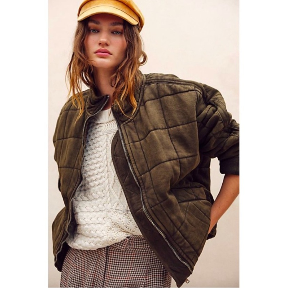 NWT Free People Dolman Quilted Jacket Dusty Military Sz L Boho Cottagecore Retro
